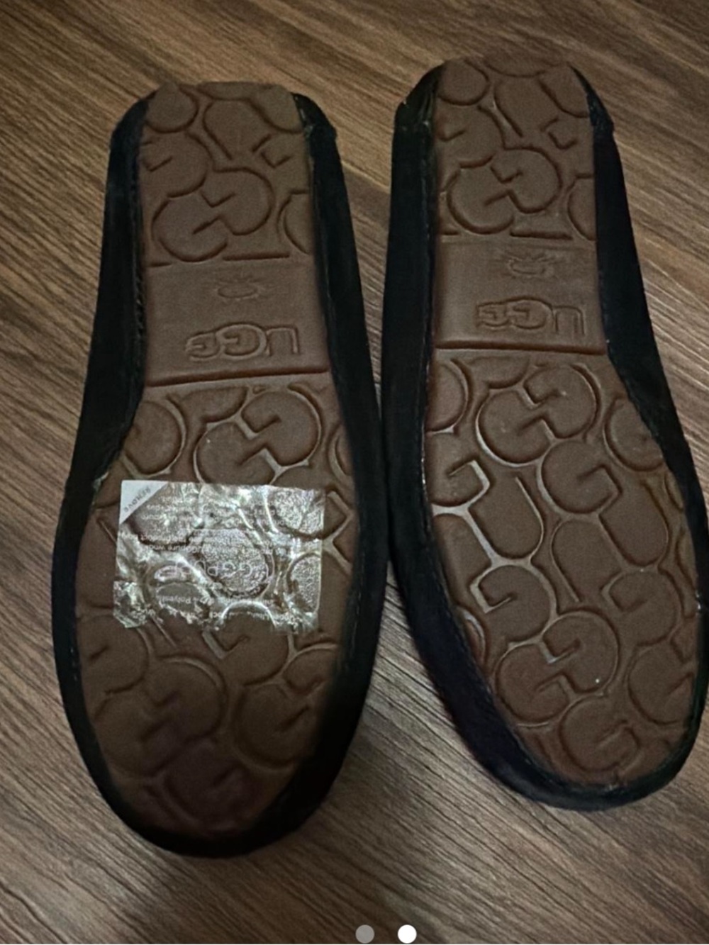UGG Black Suede Moccasin Slippers with Cream Shearling - Picture 2 of 2